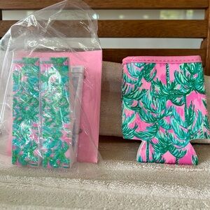 Lilly Pulitzer koozie and beach towel clips